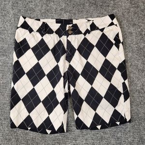 Loudmouth Golf Shorts Women's Size 8 Bermuda Black White Argyle
